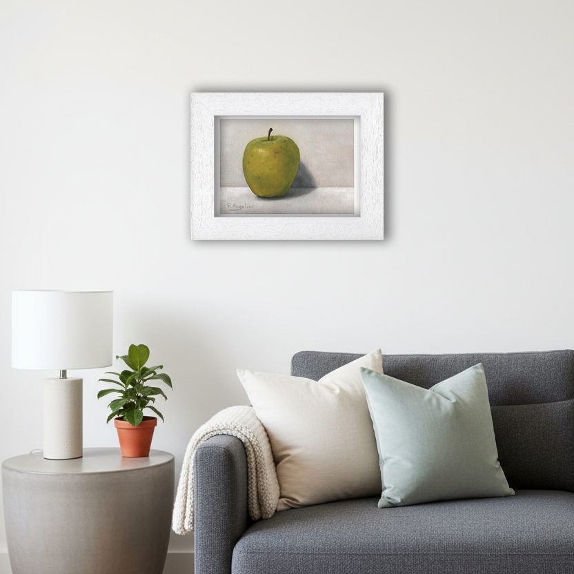 White Framed Green Apple 2 Giclee Art Print in Living Room
