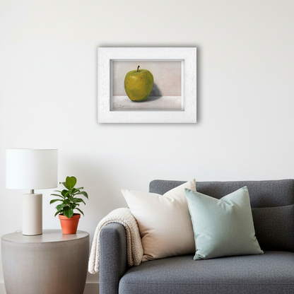 White Framed Green Apple 2 Giclee Art Print in Living Room