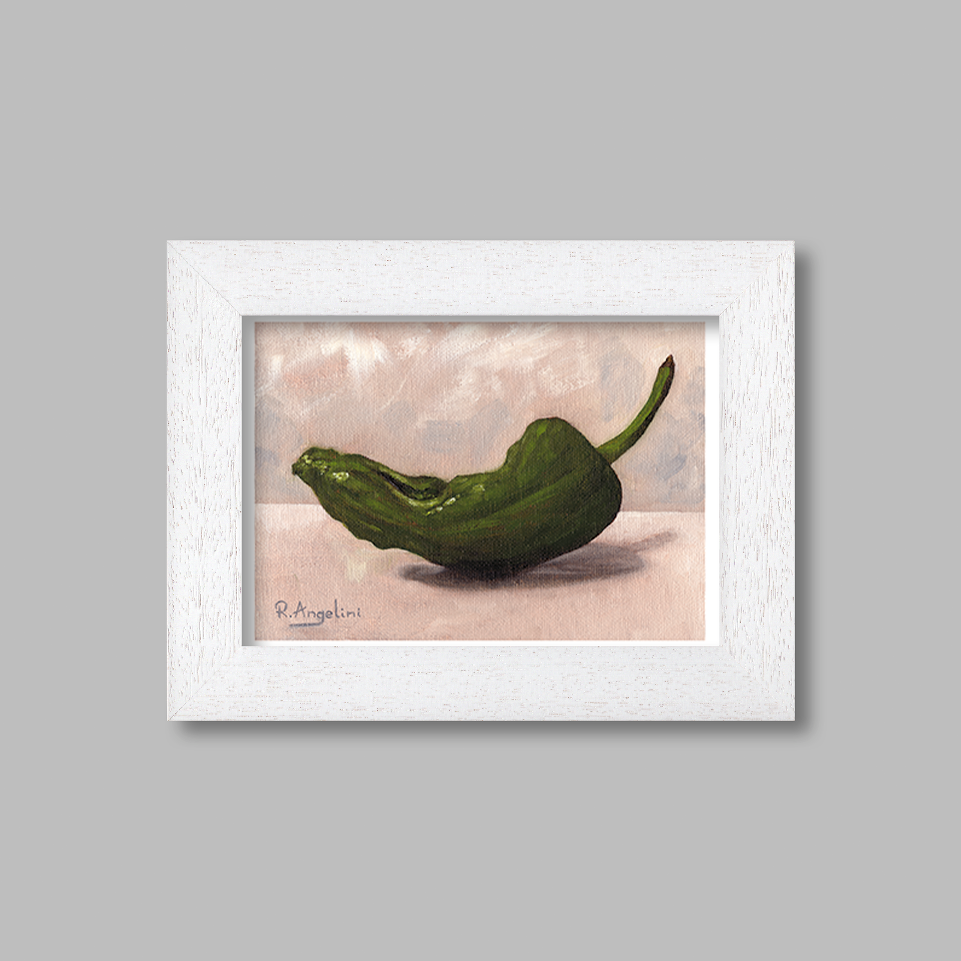 White Framed Green Chilli Giclee Art Print