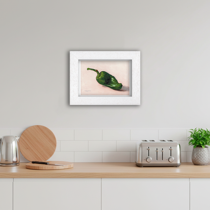 White Framed Green Padron Giclee Art Print in Kitchen