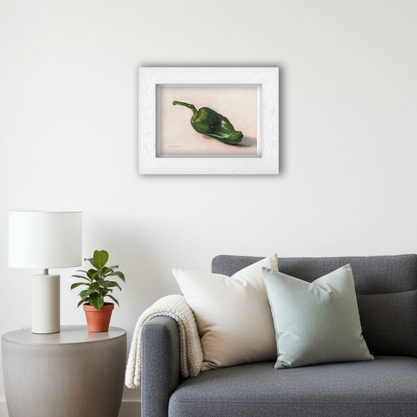 White Framed Green Padron Giclee Art Print in Living Room