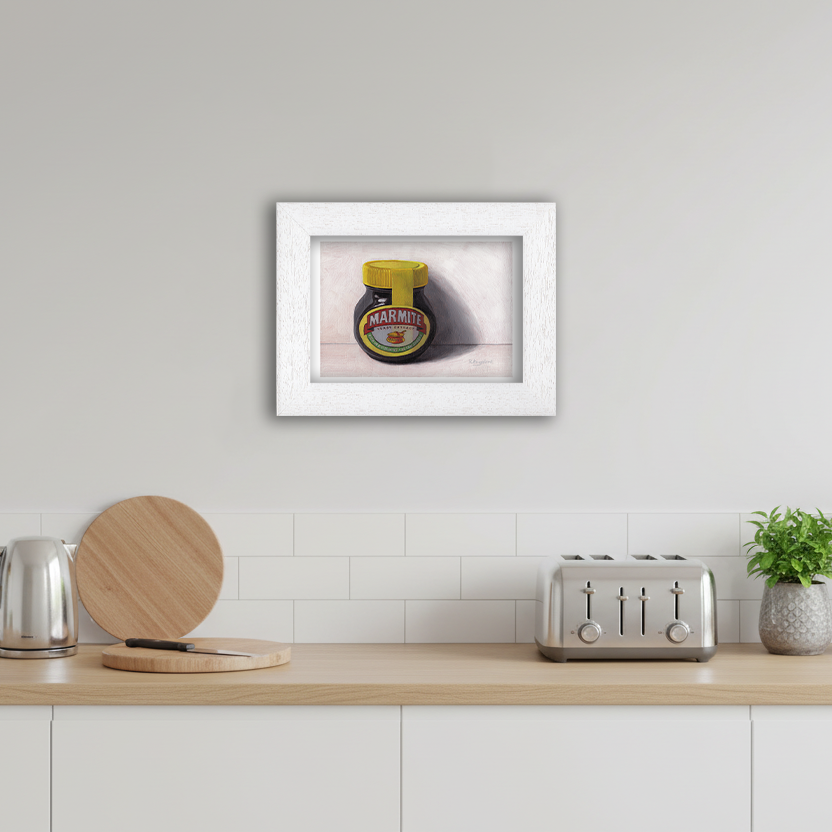 White Framed Jar of Marmite Giclee Art Print in Kitchen