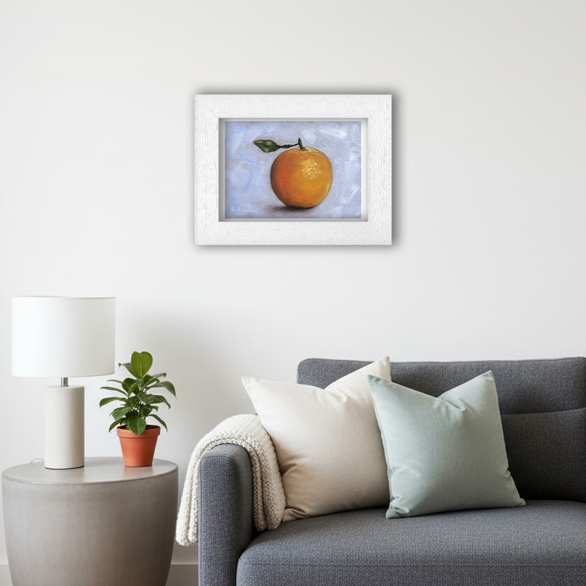 White Framed Orange Giclee Art Print in Living Room