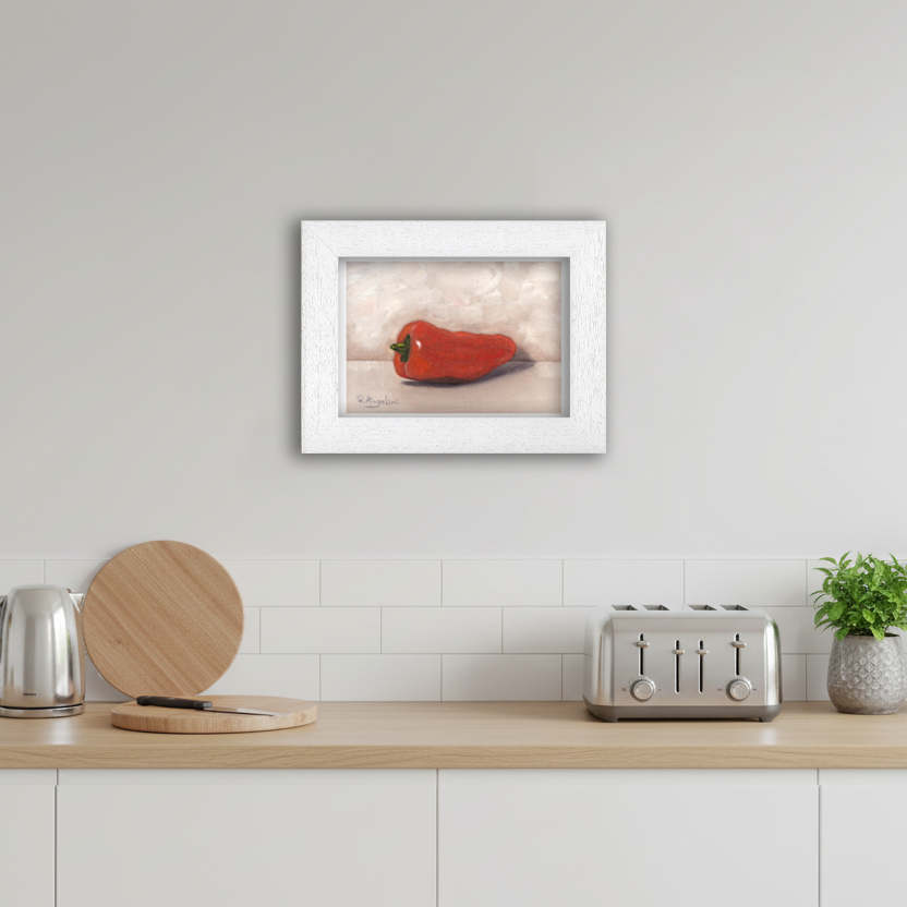 White Framed Orange Sweet Pepper Giclee Art Print in Kitchen