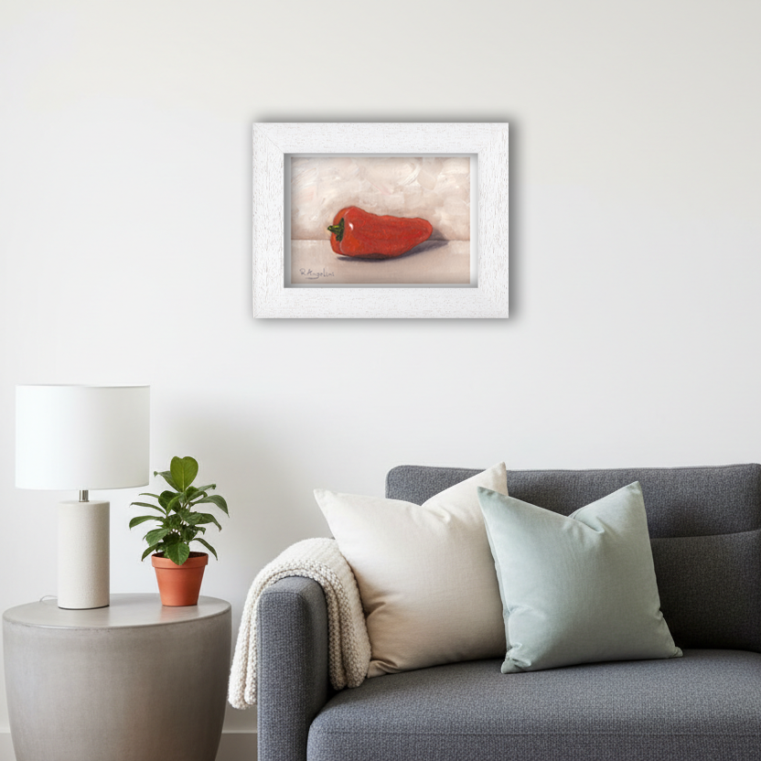 White Framed Orange Sweet Pepper Giclee Art Print in Living Room