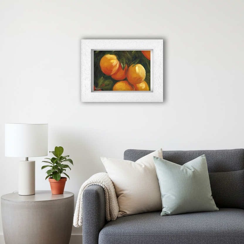 White Framed Orange Tree 2 Giclee Art Print in Living Room