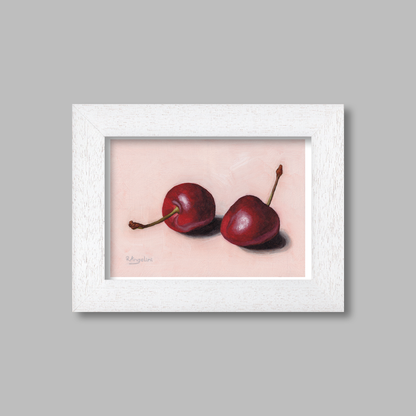 White Framed Pair of Cherries Giclee Art Print