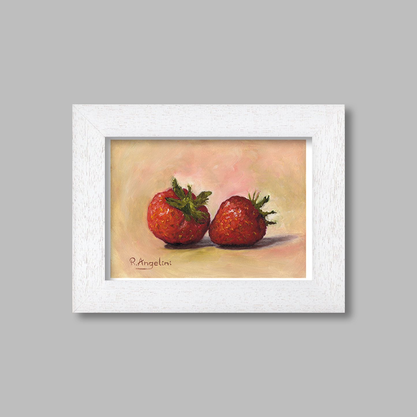 White Framed Pair of Strawberries Giclee Art Print