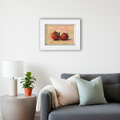 White Framed Pair of Strawberries Giclee Art Print in Living Room