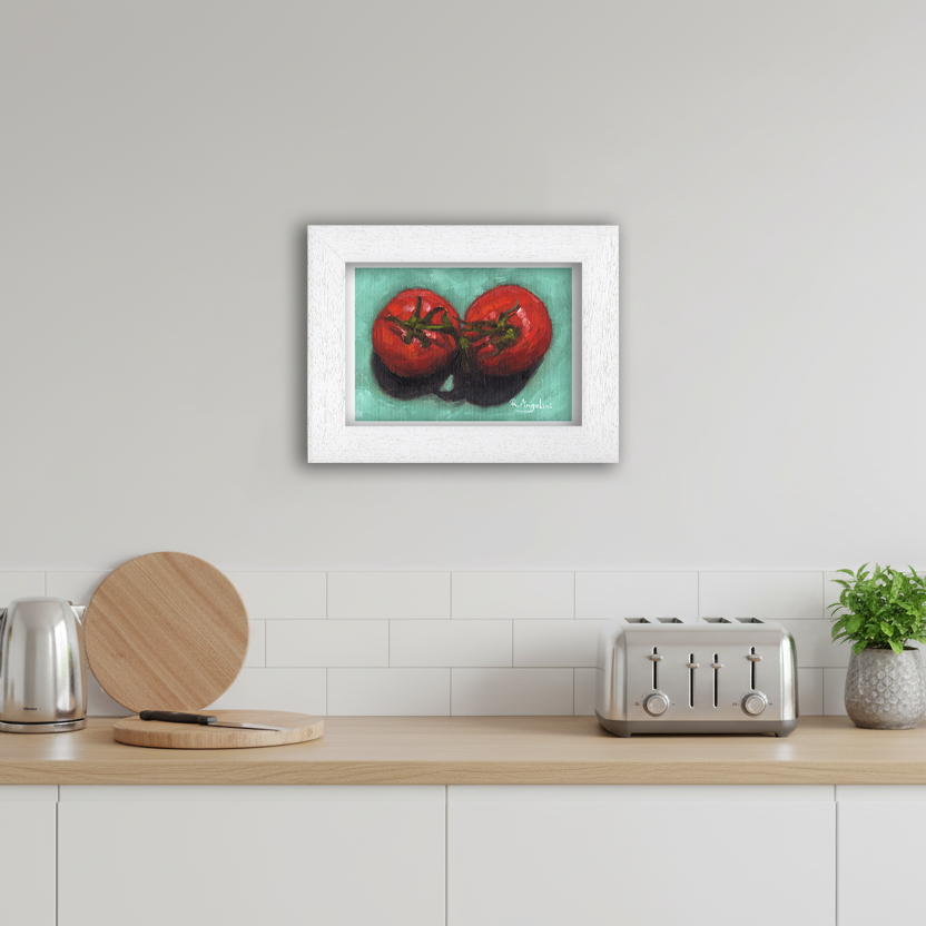 White Framed Pair of Tomatoes Giclee Art Print in Kitchen