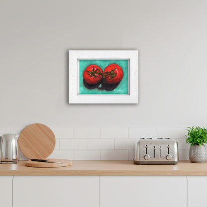 White Framed Pair of Tomatoes Giclee Art Print in Kitchen