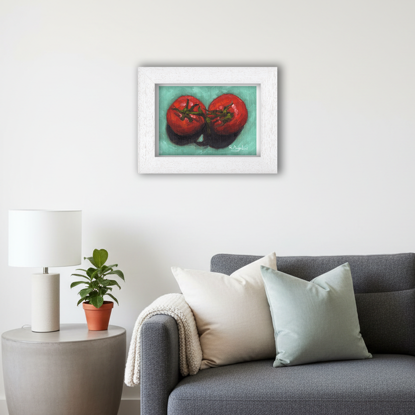 White Framed Pair of Tomatoes Giclee Art Print in Living Room