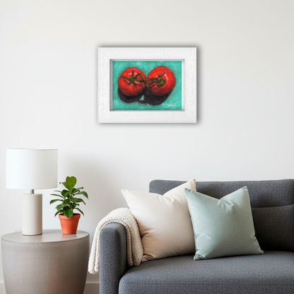 White Framed Pair of Tomatoes Giclee Art Print in Living Room