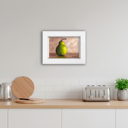 White Framed Pear Giclee Art Print in Kitchen