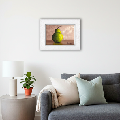 White Framed Pear Giclee Art Print in Living Room