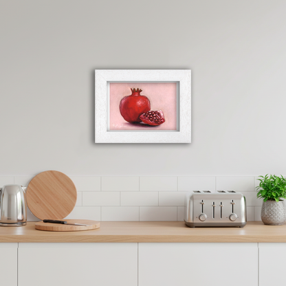 White Framed Pomegranate Giclee Art Print in Kitchen