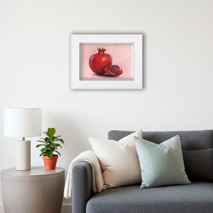 White Framed Pomegranate Giclee Art Print in Living Room