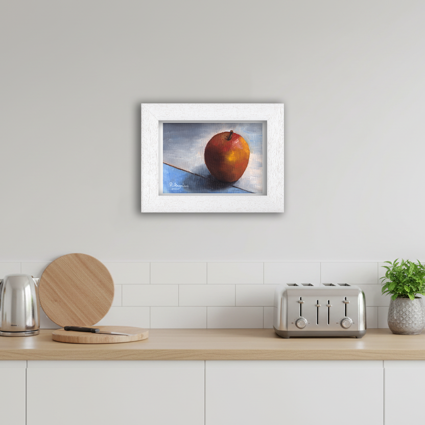 White Framed Red Apple Giclee Art Print in Kitchen