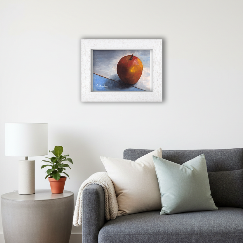 White Framed Red Apple Giclee Art Print in Living Room