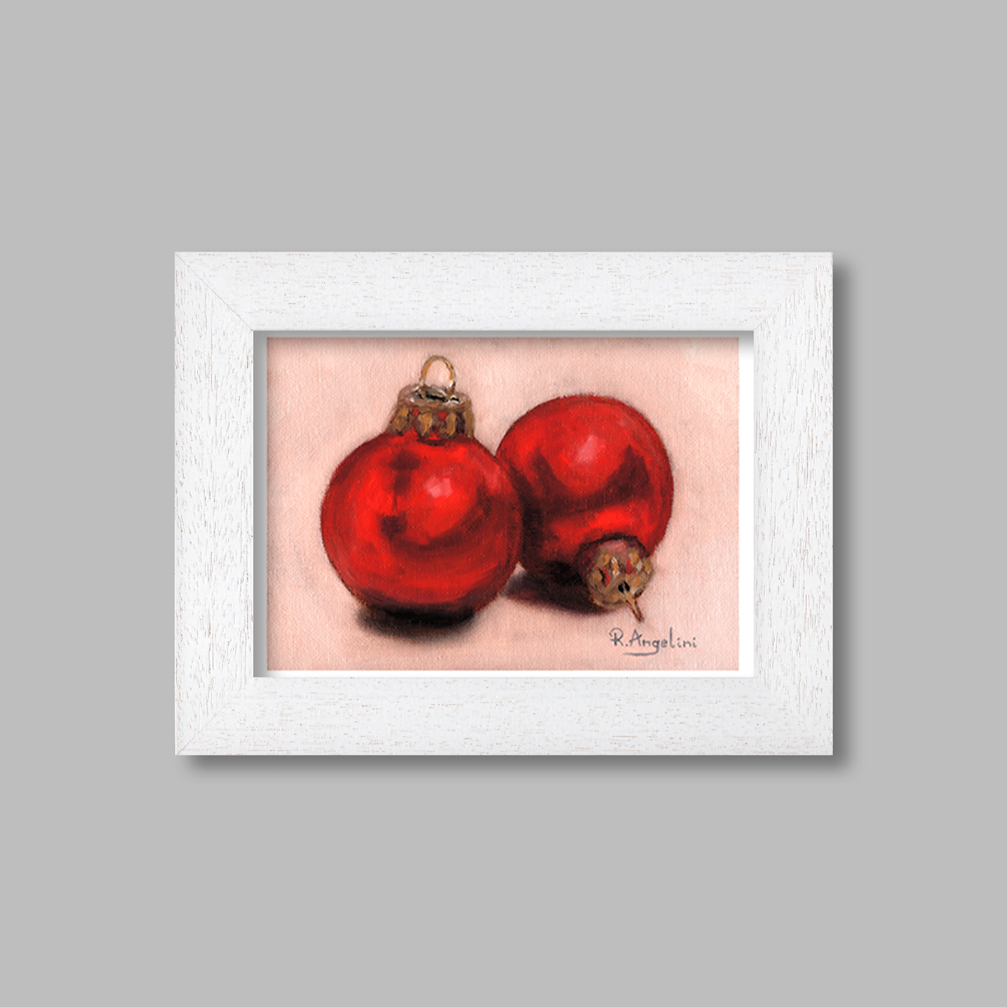 White Framed Red Baubles Giclee Art Print