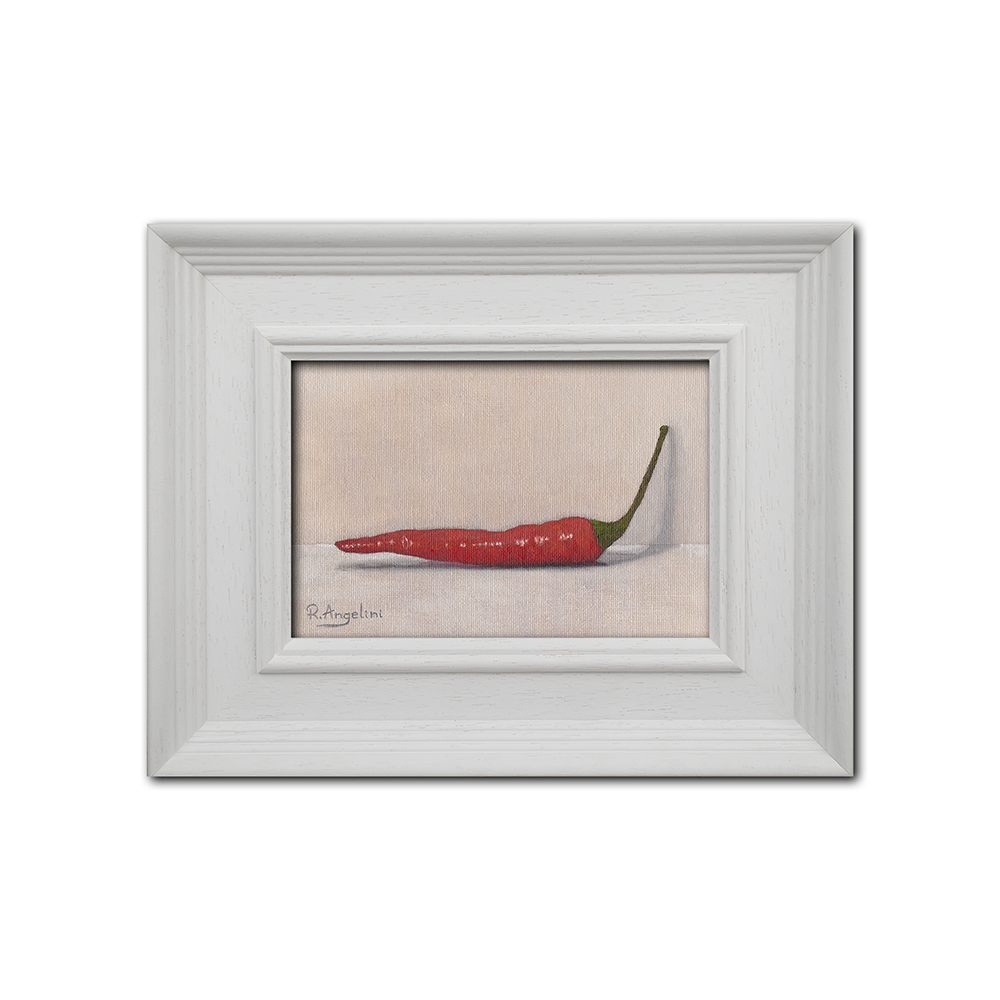 White Framed Red Bird's Eye Chilli - Original Artwork