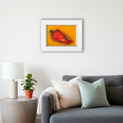 White Framed Red Pepper Giclee Art Print in Living Room