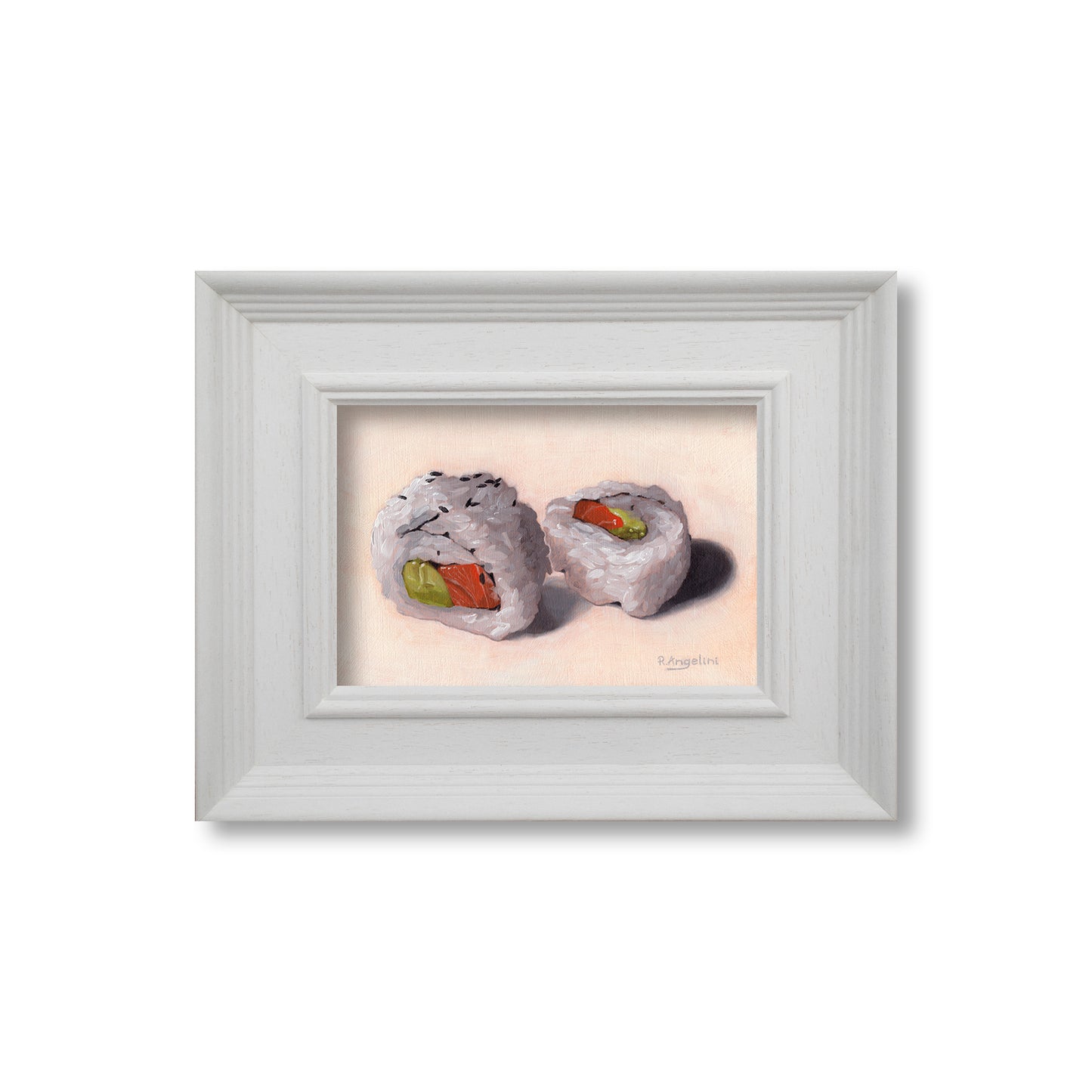 White Framed Salmon Avocado Sushi Rolls - Original Artwork