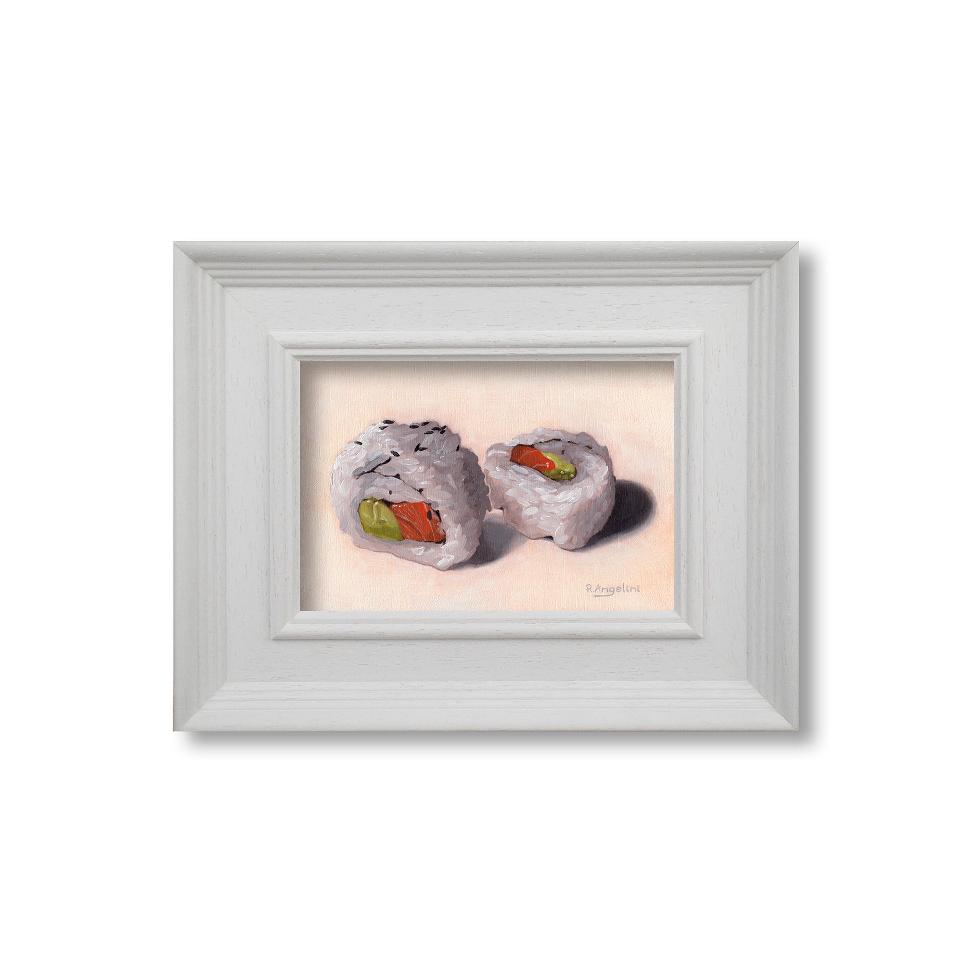 White Framed Salmon Avocado Sushi Rolls - Original Artwork