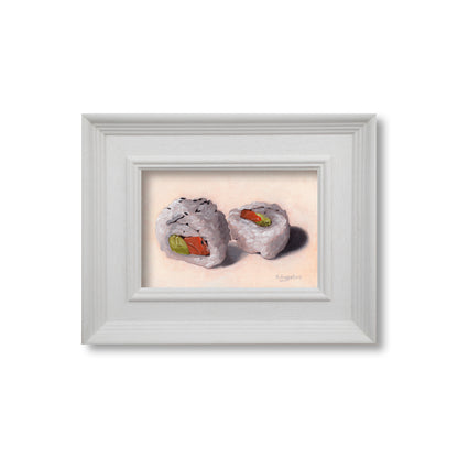 White Framed Salmon Avocado Sushi Rolls - Original Artwork
