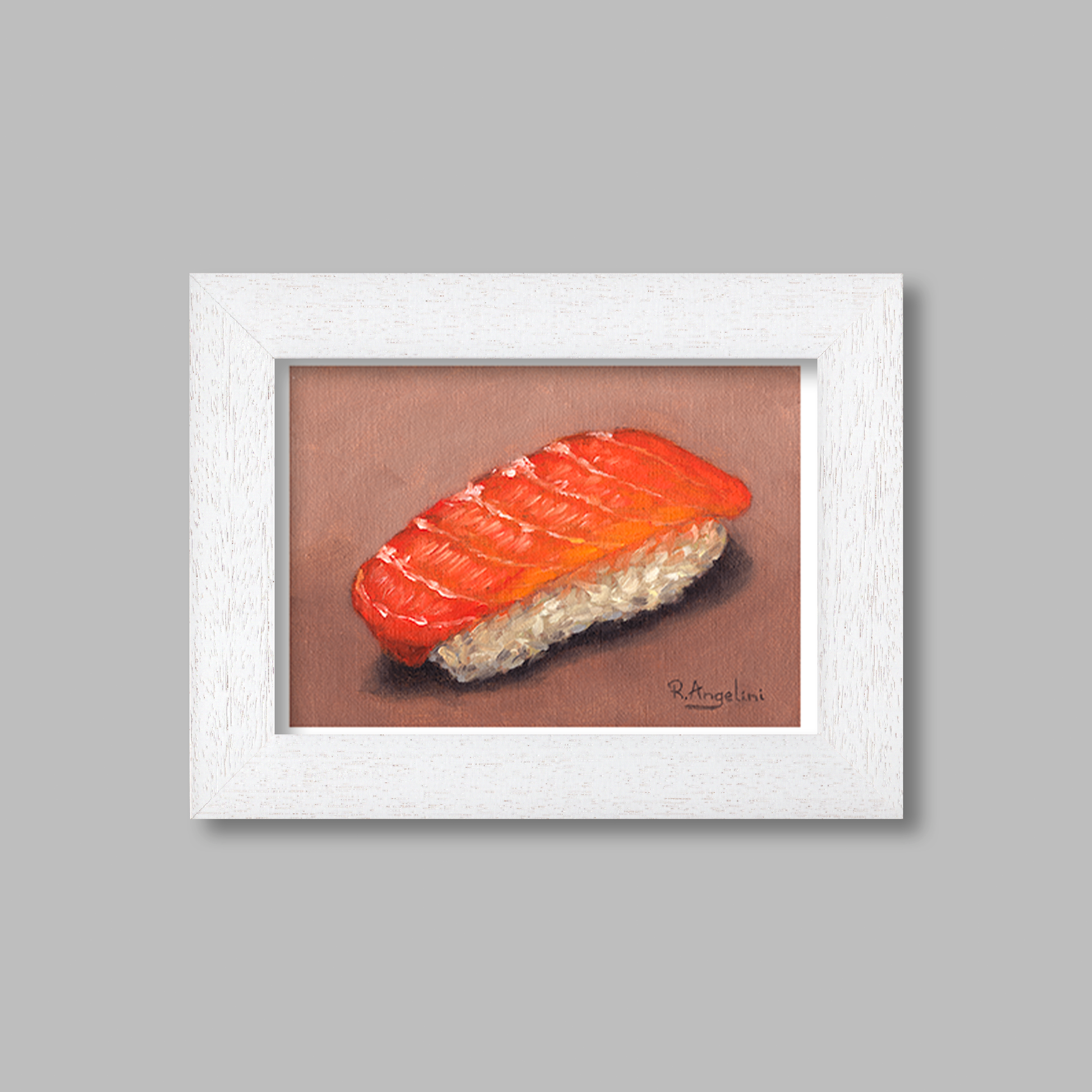 White Framed Salmon Sushi Giclee Art Print