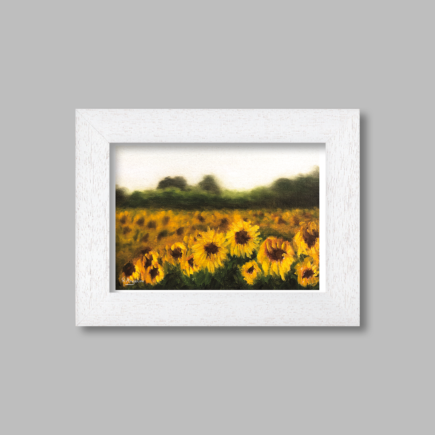 White Framed Sunflower Field Giclee Art Print