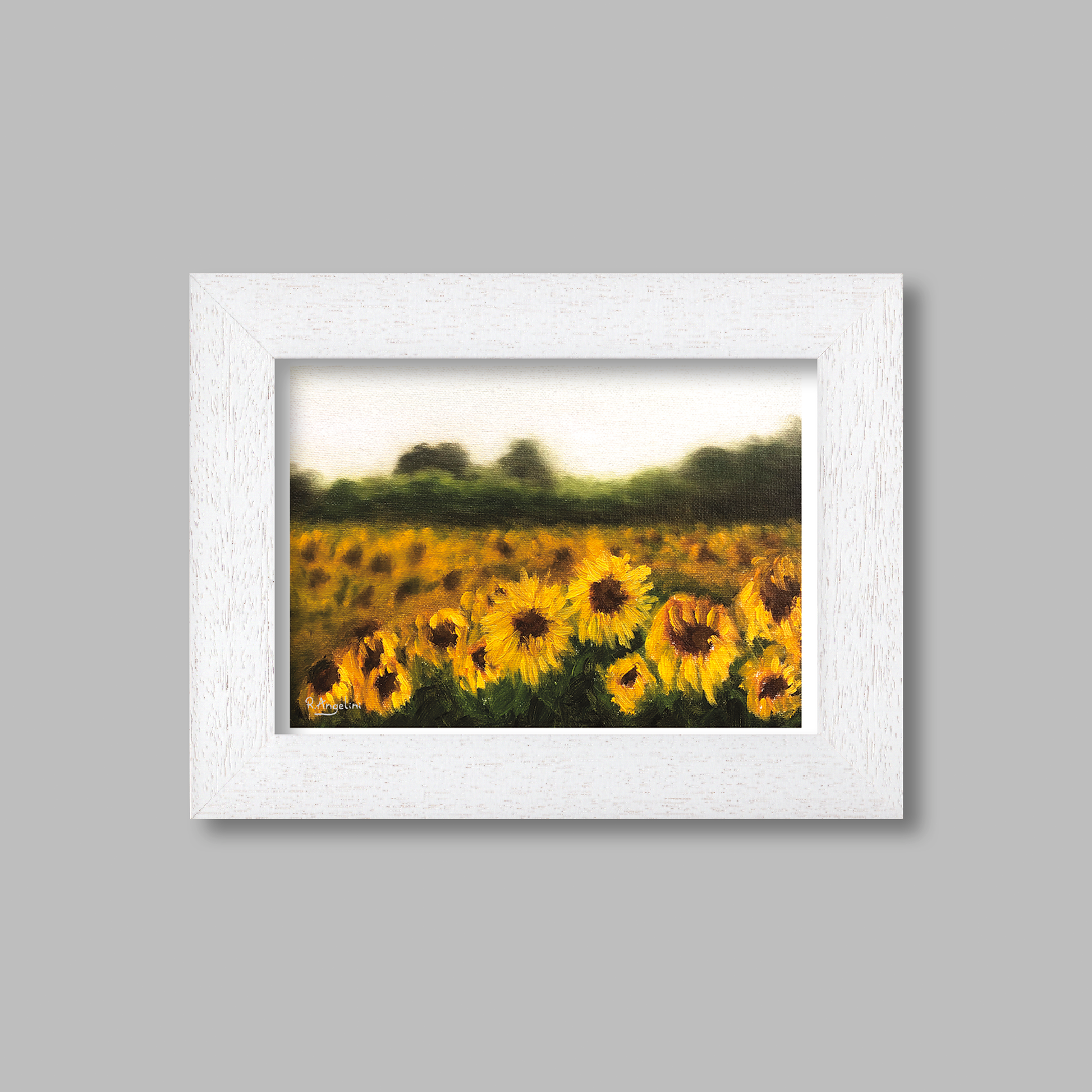 White Framed Sunflower Field Giclee Art Print