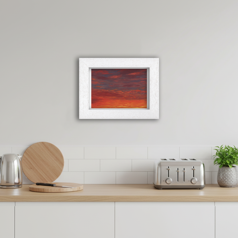 White Framed Sunset Giclee Art Print in Kitchen