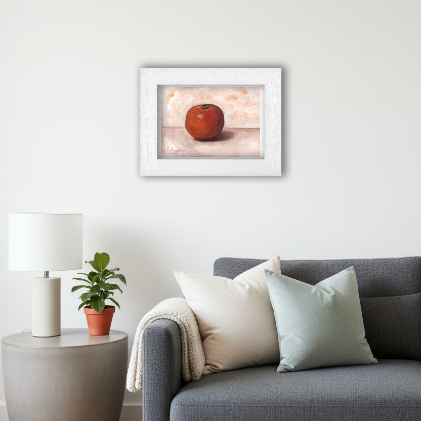 White Framed Tangerine Giclee Art Print in Living Room