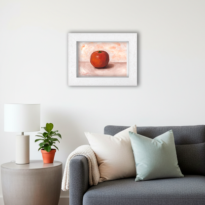 White Framed Tangerine Giclee Art Print in Living Room