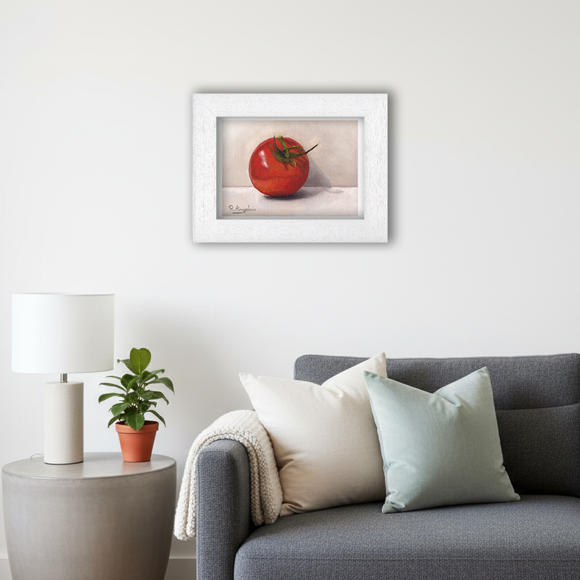 White Framed Tomato Giclee Art Print in Living Room
