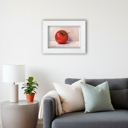 White Framed Tomato Giclee Art Print in Living Room