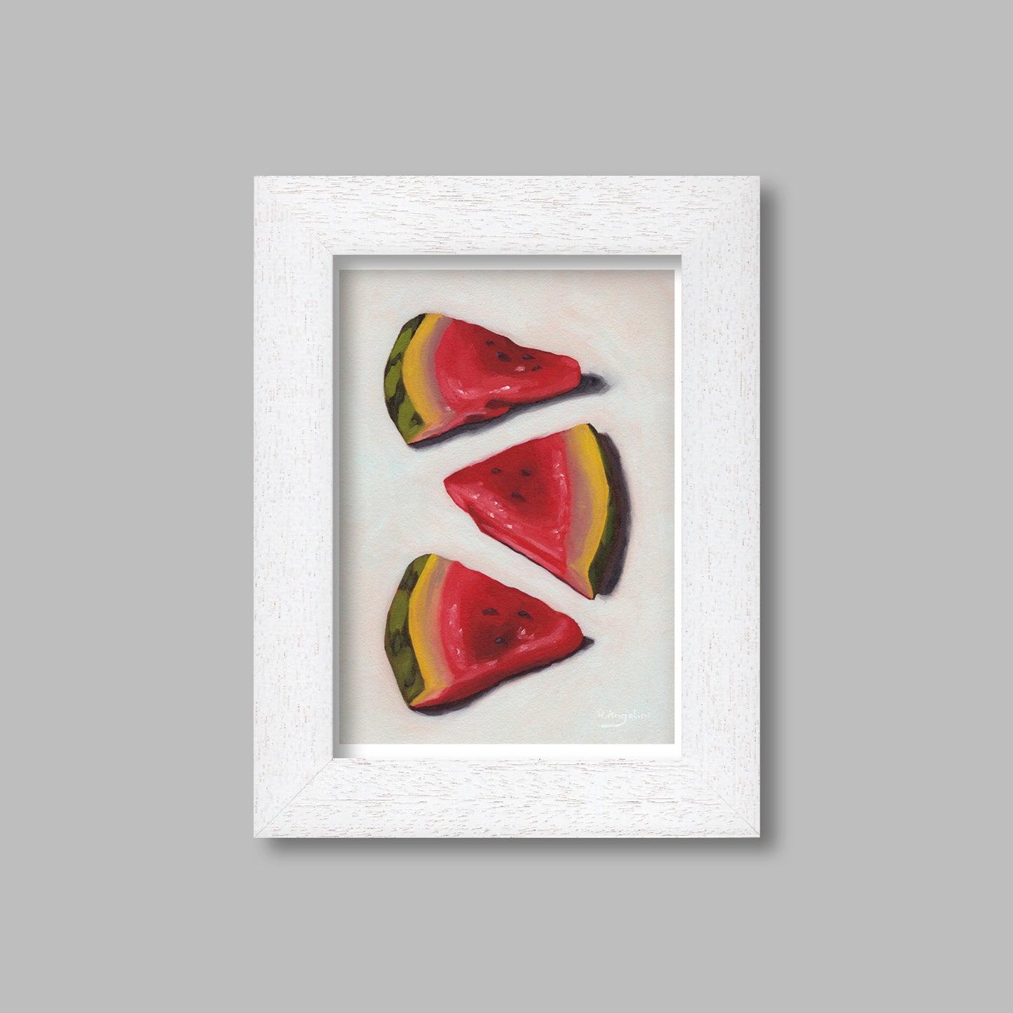 White Framed Watermelon Slices Giclee Art Print