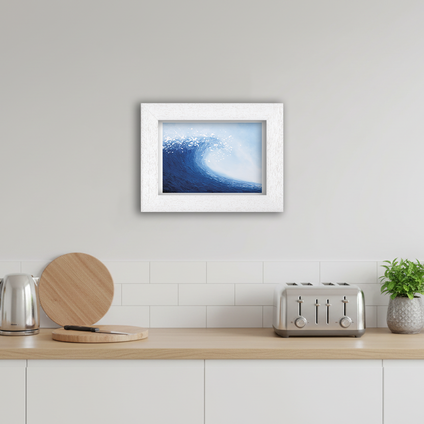 White Framed Wave Giclee Art Print in Kitchen