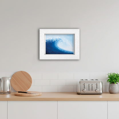 White Framed Wave Giclee Art Print in Kitchen