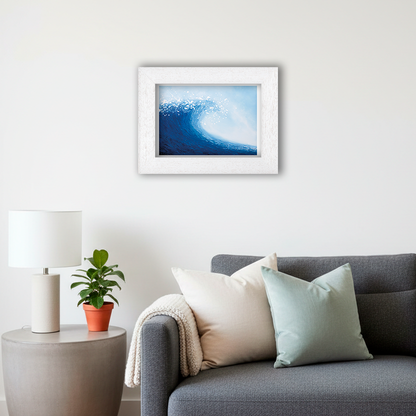 White Framed Wave Giclee Art Print in Living Room
